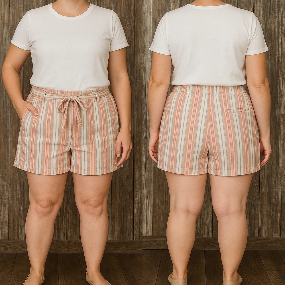 Love Women’s Size 2x Striped Tie Waist Cotton Blend Shorts